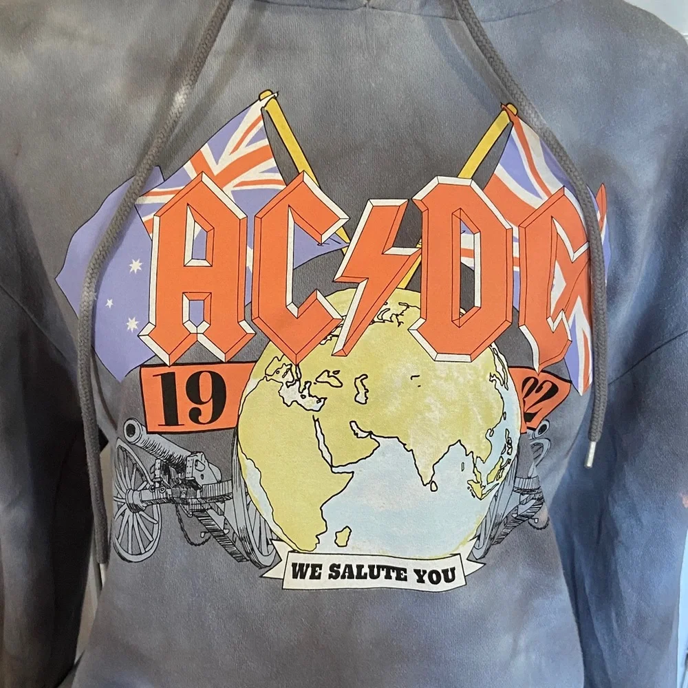 AC/DC Gray Tie-Dye Hoodie with Multicolor Graphic